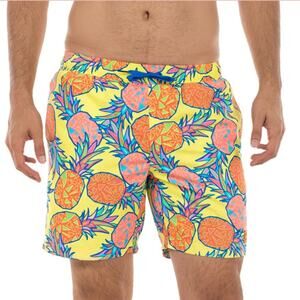 Tipsy Elves Pina Colada Short Swim Trunk Bright Neon Board Shorts Vacation Sz S